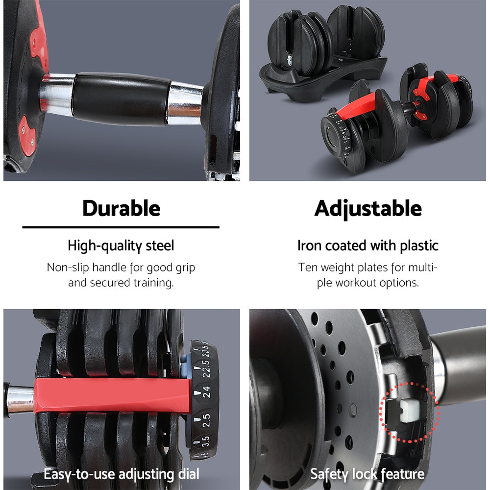 Everfit 24kg Dumbbells Adjustable Dumbbell Weight Plates Home Gym - Image 5