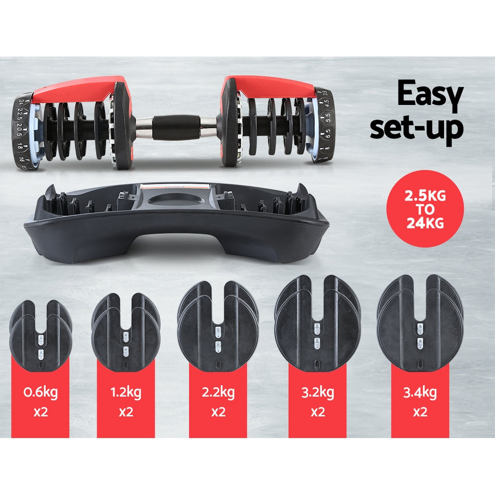 Everfit 24kg Dumbbells Adjustable Dumbbell Weight Plates Home Gym - Image 6
