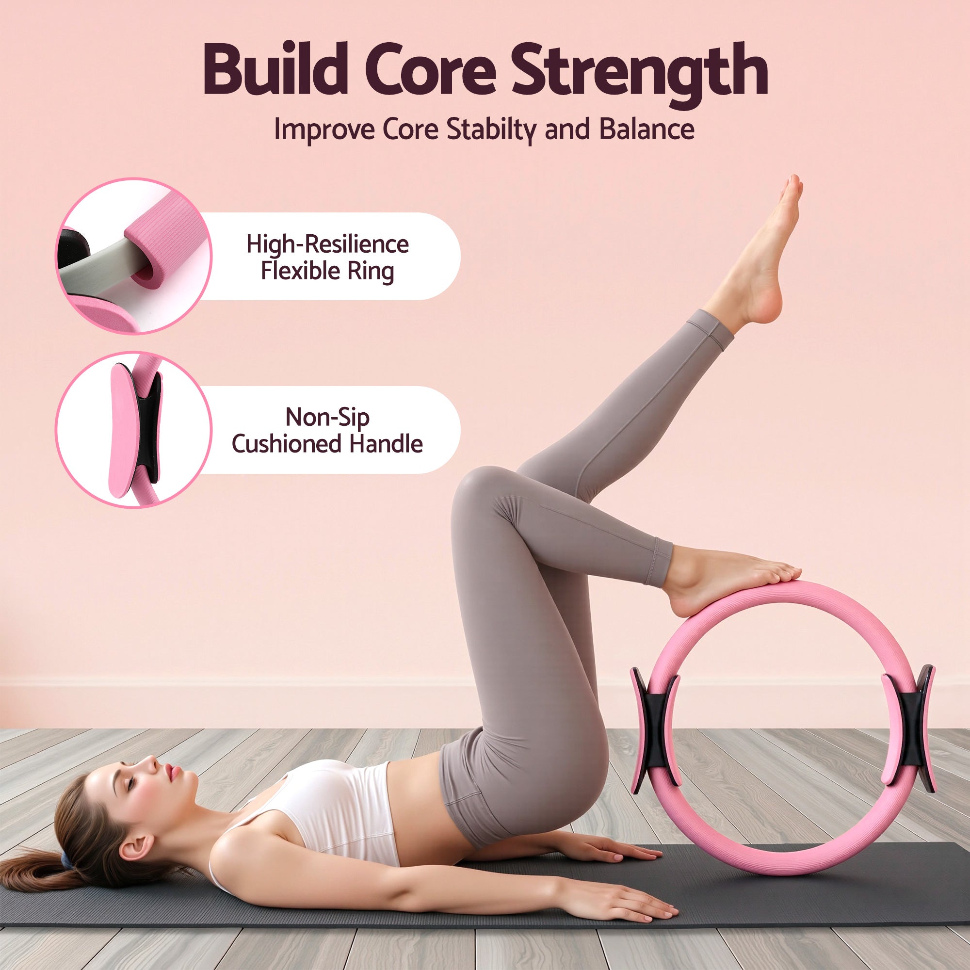 Everfit Pilates Ring Set for Women, 15pcs Home Workout Pilates Equipment with Ring, Ball, Yoga Socks, D-Ring etc. Pilates Starter Kit for Strength, Toning and Flexibility Pink - Image 4