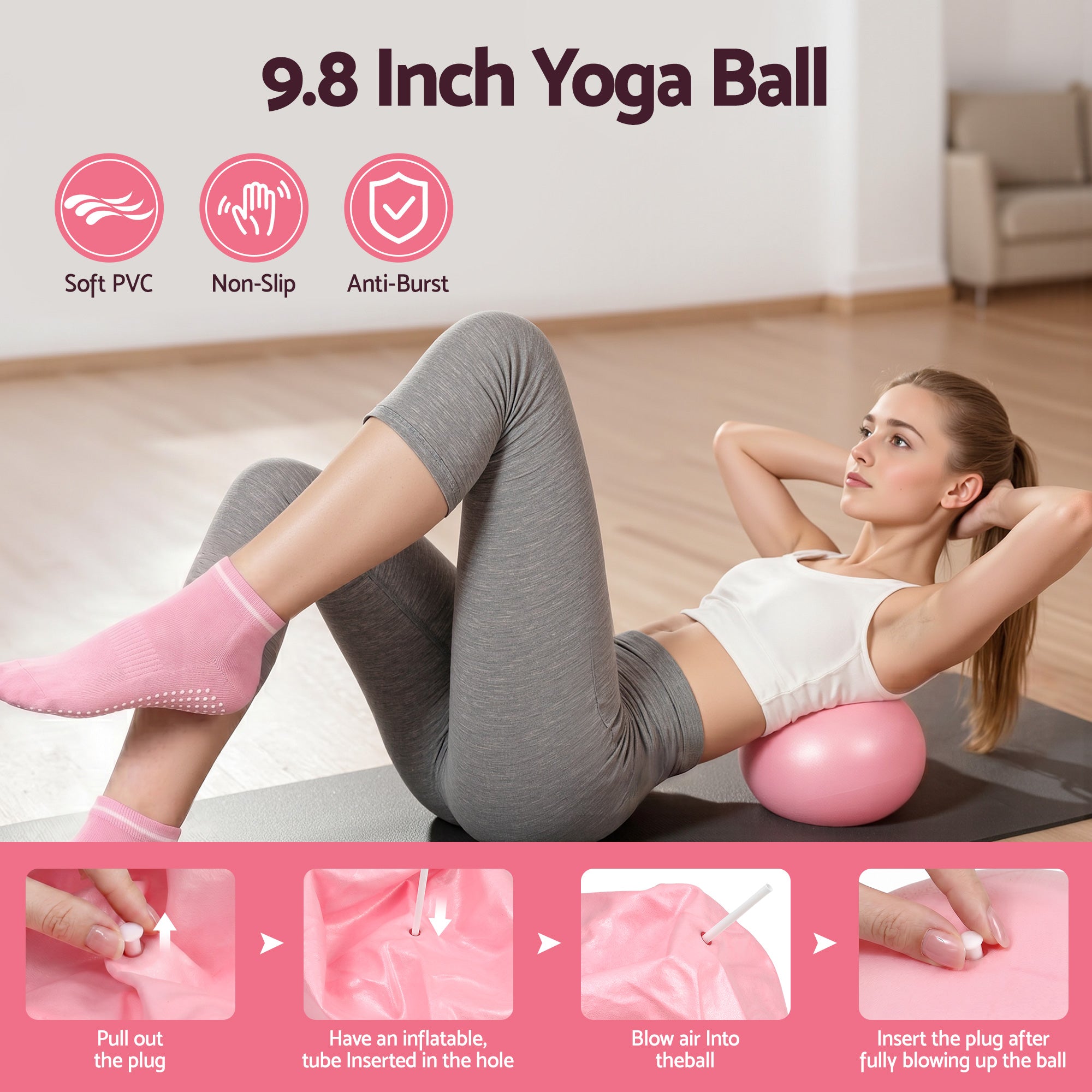 Everfit Pilates Ring Set for Women, 15pcs Home Workout Pilates Equipment with Ring, Ball, Yoga Socks, D-Ring etc. Pilates Starter Kit for Strength, Toning and Flexibility Pink - Image 6