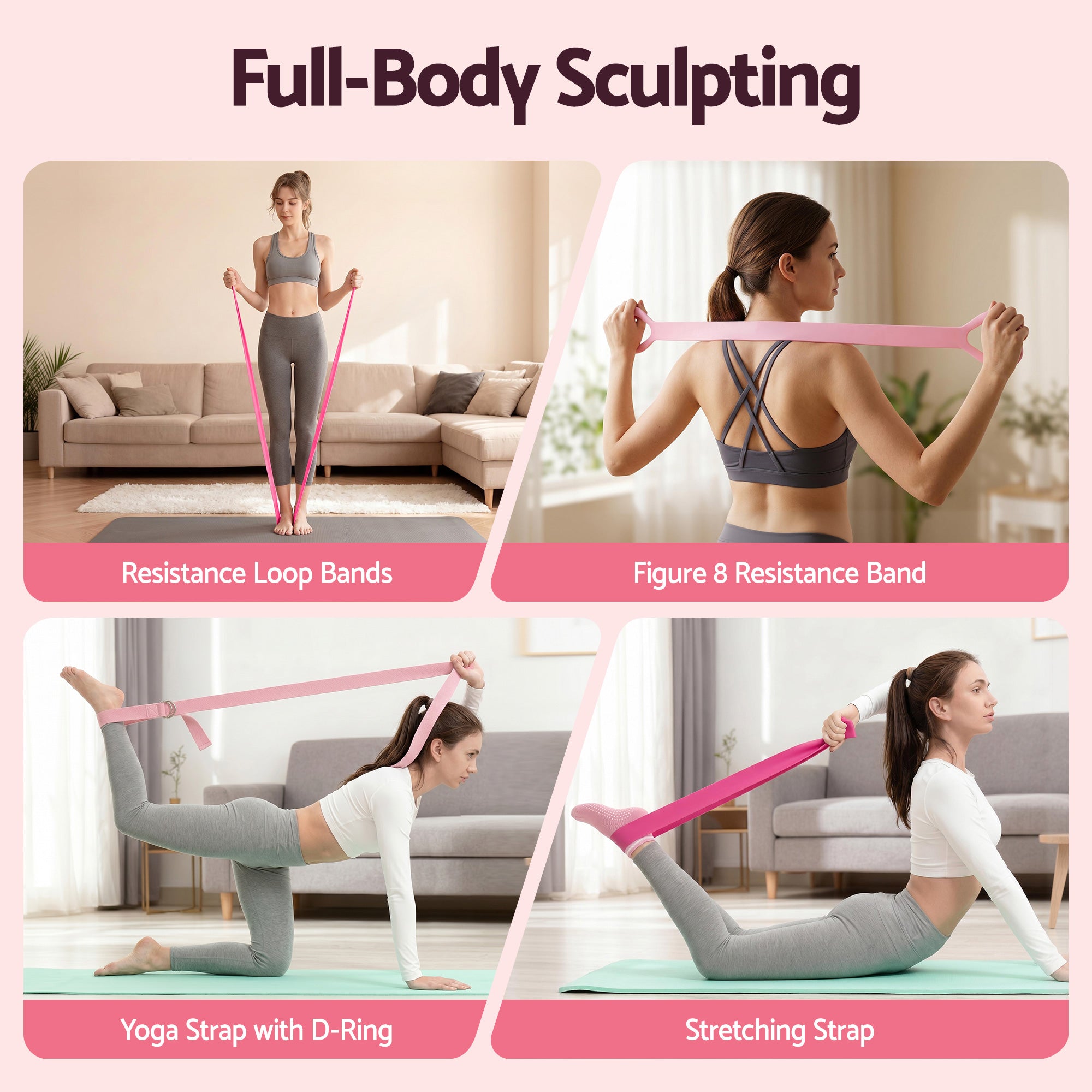 Everfit Pilates Ring Set for Women, 15pcs Home Workout Pilates Equipment with Ring, Ball, Yoga Socks, D-Ring etc. Pilates Starter Kit for Strength, Toning and Flexibility Pink - Image 7