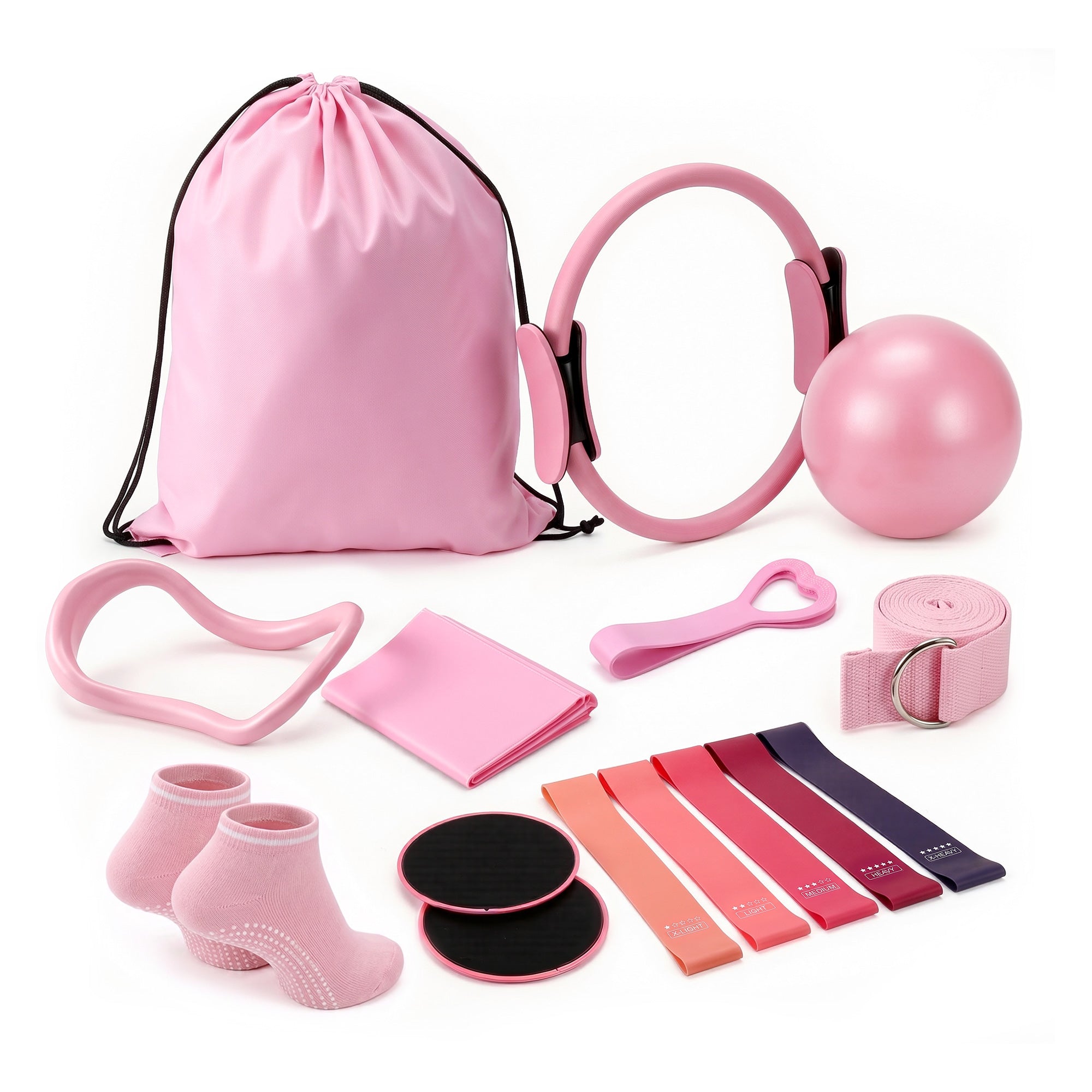 Everfit Pilates Ring Set for Women, 15pcs Home Workout Pilates Equipment with Ring, Ball, Yoga Socks, D-Ring etc. Pilates Starter Kit for Strength, Toning and Flexibility Pink - Image 8