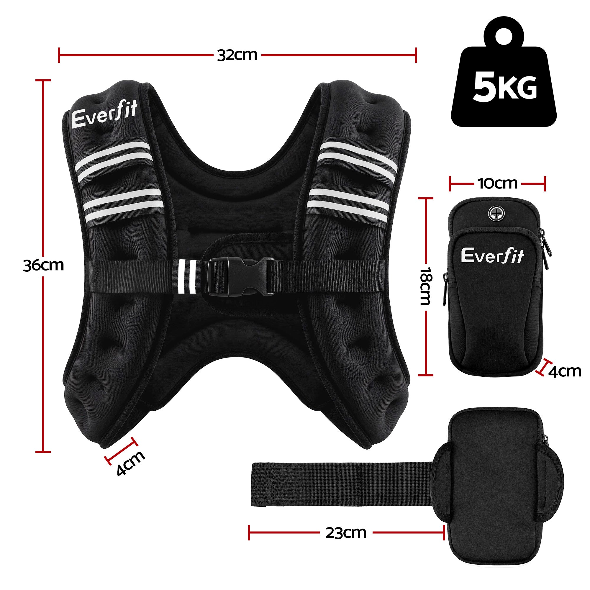 Everfit 5kg Weighted Vest Men Women, Reflective Running Vest with Armband Pouch - Image 3